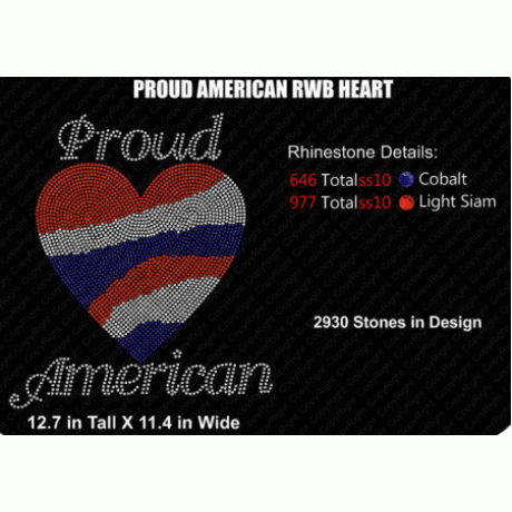 Proud American RWB Heart Rhinestone Download EPS SVG