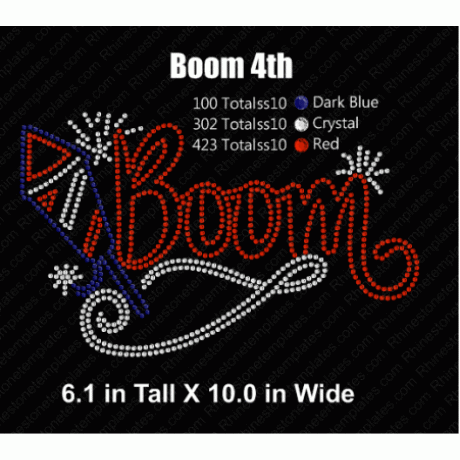 Boom 4th Rhinestone Digital Design EPS SVG