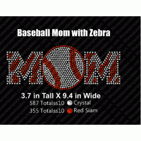 Baseball Zebra Mom Rhinestone Design EPS SVG