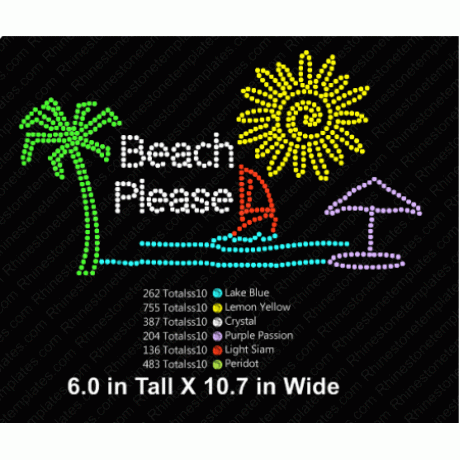 Beach Please Rhinestone Design EPS SVG