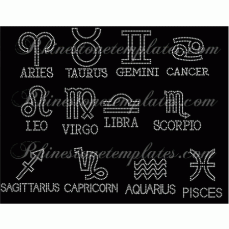 Horoscope signs with names Rhinestone Design EPS SVG