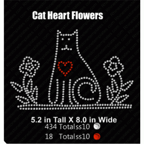 Cat Heart Flowers Rhinestone Digital Design EPS SVG