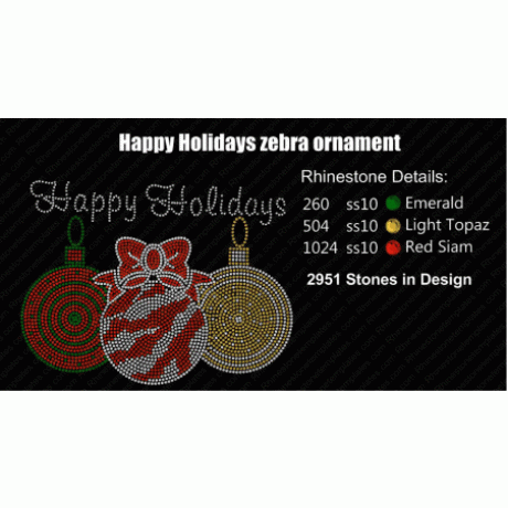 Happy Holidays Zebra Ornaments Rhinestone download EPS SVG