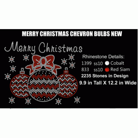 Merry Christmas Chevron Bulbs Rhinestone Transfer