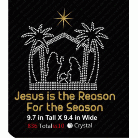 Nativity Jesus is the Reason for the Season Rhinestone Transfer