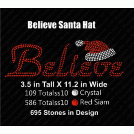 Believe With Santa Hat Rhinestone Download EPS SVG