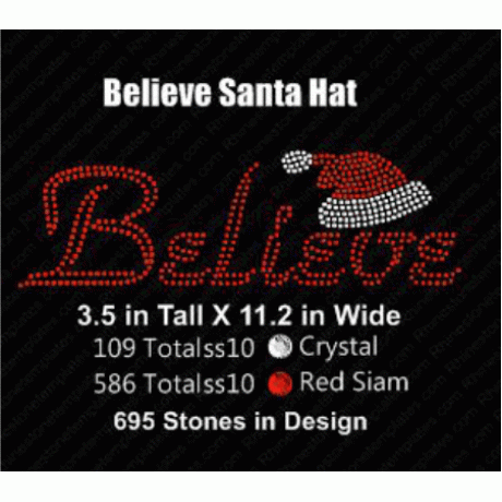 Believe With Santa Hat Rhinestone Download EPS SVG