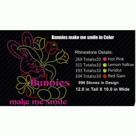 Bunnies Make me Smile In color Rhinestone Download EPS SVg