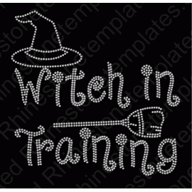 Witch In Training with Hat and Broom Rhinestone Download EPS SVG