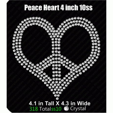 Peace Heart 4 inch 10ss Rhinestone Design EPS SVG