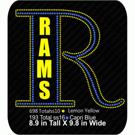 R Rams Deco Letter Rhinestone PLT EPS SVG