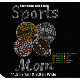 Sports Mom with 4 Balls Rhinestone Download EPS SVG
