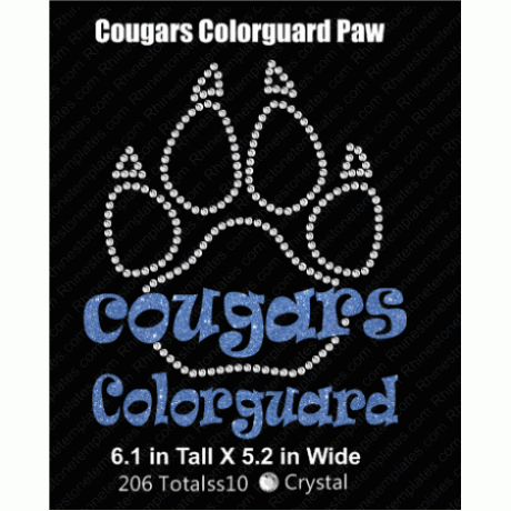Cougars Colorguard Paw Rhinestone Design EPS SVG