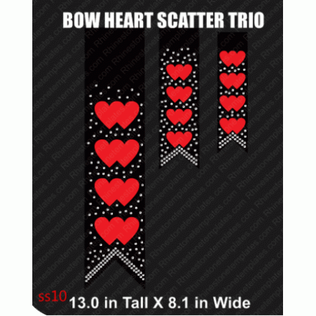 Cheer Bow Heart Scatter Trio  Rhinestone Design EPS SVG