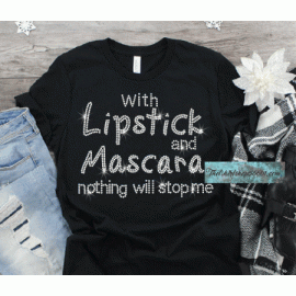 With Lipstick and Mascara Rhinestone Design EPS SVG