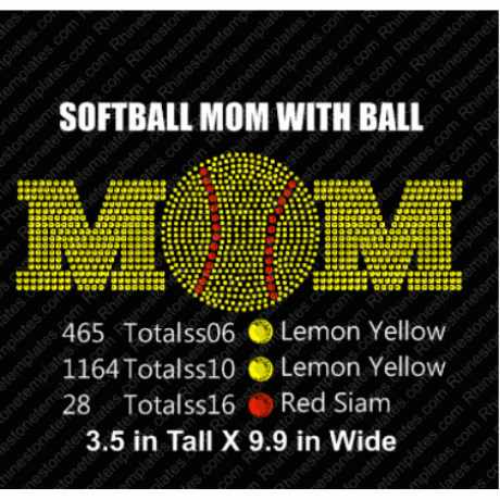 Softball Mom with Ball Rhinestone Design EPS SVG
