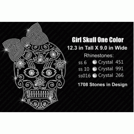 Girl Skull Bow One Color Rhinestone Download EPS SVG