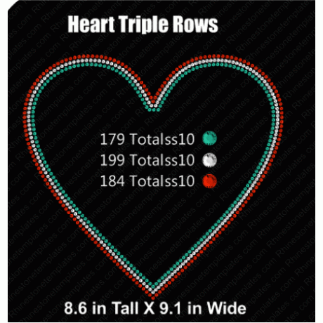 Heart Triple Row Multi Colors  Rhinestone Design EPS SVG