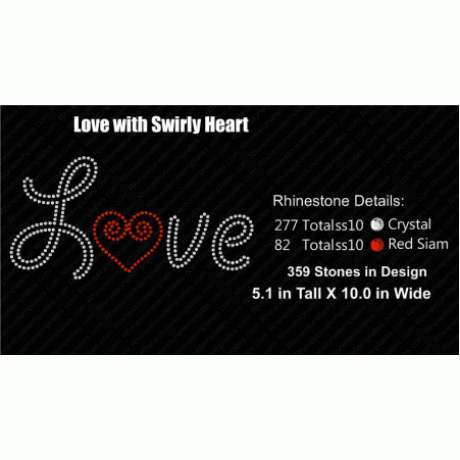 Love With Swirly Heart Rhinestone Download EPS SVG